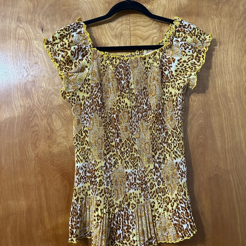 Jaipur Yellow Animal-Print Smocked Blouse